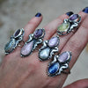 Size 7.5, Sea Horse Queen, Lepidolite & Heliodor