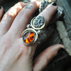 Size 8 - October Sky - Amber Serpent Ring, Sterling and Fine Silver and Brass