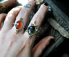 Size 7, Moon&Star set, HALLOWEN EDITION, Serpent Tourmaline and Pumpkin Garnet, Sterling and Fine Silver and Brass