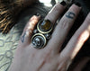 Size 6.5 - October Sky - Sphene Skull Ring, Sterling and Fine Silver and Brass