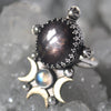 Size 9.5, Moon&Star Triumvirate, Star Sapphire, Sterling and Fine Silver and Brass
