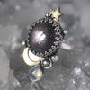 Size 7, Moon&Star Moon Drops, Star Sapphire, Sterling and Fine Silver and Brass