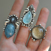 Size 5.5, Blue Waters, Seahorse Mermaid Ring, Blue Topaz, Sterling and Fine Silver