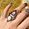 Size 6, Seahorse Mermaid Ring, Huge Sparkling Opal & Faceted Amethyst