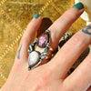 Size 6, Seahorse Mermaid Ring, Huge Sparkling Opal & Faceted Amethyst