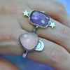 Size 8.5, Moon&Star sets, Amethyst and Pink Chalcedony, Sterling and Fine Silver