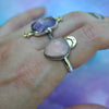 Size 8.5, Moon&Star sets, Amethyst and Pink Chalcedony, Sterling and Fine Silver
