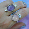 Size 8.5, Moon&Star sets, Amethyst and Pink Chalcedony, Sterling and Fine Silver