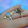 Size 7, Moon&Star sets, Opal and Confetti Sunstone, Sterling and Fine Silver