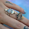Size 7, Moon&Star sets, Opal and Confetti Sunstone, Sterling and Fine Silver