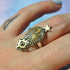BLEMISHED, Size 6, Moon&Star ring, Golden Star Rutile Quartz, Sterling and Fine Silver