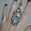 Size 8.5, Seahorse Mermaid Ring, Blue Topaz, Sterling and Fine Silver