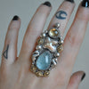 Size 8.5, Seahorse Mermaid Ring, Blue Topaz, Sterling and Fine Silver