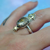 BLEMISHED, Size 6, Moon&Star ring, Golden Star Rutile Quartz, Sterling and Fine Silver
