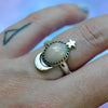 Size 6.5, Moon&Star ring, Opal, Sterling and Fine Silver