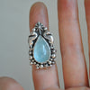 Size 5.5, Blue Waters, Seahorse Mermaid Ring, Blue Topaz, Sterling and Fine Silver