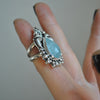 Size 5.5, Blue Waters, Seahorse Mermaid Ring, Blue Topaz, Sterling and Fine Silver
