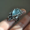 Size 5.5, Blue Waters, Seahorse Mermaid Ring, Blue Topaz, Sterling and Fine Silver
