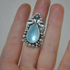 Size 5.5, Blue Waters, Seahorse Mermaid Ring, Blue Topaz, Sterling and Fine Silver