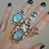 Size 8.5, Seahorse Mermaid Ring, Blue Topaz, Sterling and Fine Silver