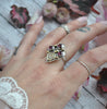Size 8 - Garnet Trio, Sterling and Fine Silver and Brass Ring