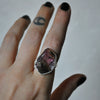 Blemished - Size 7, Watermelon Candy, Raw Tourmaline Druzy, Sterling and Fine Silver