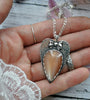 Valentine Pendant, Peach Moonstone, Sterling and Fine Silver