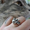 SIZE 7, Deluxe Moon Cat, with cat eye moonstones and silver moon