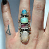 SIZE 7, Dreamscape, Opal/Moonstone/Tourmaline ring, Sterling and Fine Silver