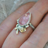 Size 6.25, Rose Bud, Pink Hematite Quartz, Sterling and Fine Silver and Brass