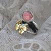 Size 8 - Rhodochrosite, Sterling and Fine Silver and Brass Ring