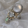 Size 9, Forget Me Not, Ring, Rose Quartz and Opal