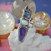 SIZE 8, Dreamscape, Tanzanite/Opal/Sugilite Ring, Sterling and Fine Silver