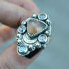 Size 5.25, Moon&Star deluxe SINGLE!, Smoky Quartz and Spinel, Sterling and Fine Silver and Brass