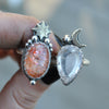 Size 4.5 and 4.75, Moon&Star sets, Confetti Sunstone and Morganite, Sterling and Fine Silver and Brass