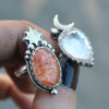 Size 4.5 and 4.75, Moon&Star sets, Confetti Sunstone and Morganite, Sterling and Fine Silver and Brass