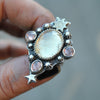 Size 5.25, Moon&Star deluxe SINGLE!, Helidor and Spinel, Sterling and Fine Silver and Brass