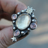 Size 5.25, Moon&Star deluxe SINGLE!, Helidor and Spinel, Sterling and Fine Silver and Brass