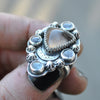 Size 5.25, Moon&Star deluxe SINGLE!, Smoky Quartz and Spinel, Sterling and Fine Silver and Brass