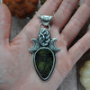 SALE! 25% Off, Pendant, Olivine Serpent Moon, Sterling Silver