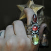 Size 9, Star Fire , Rhodochrosite and Golden Apatite, Sterling and Fine Silver