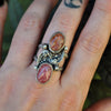 BLEMISHED, Size 9, Stargazing, Confetti Sunstone and Rhodochrosite, Sterling and Fine Silver