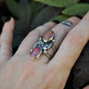 BLEMISHED, Size 9, Stargazing, Confetti Sunstone and Rhodochrosite, Sterling and Fine Silver