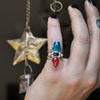 Size 4, Jewels of Fire & Water, Gem Rhodonite and Gem Apatite, Sterling and Fine Silver