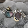 Size 6.5, Moon&Star sets, Tourmaline under Quartz and Pink Chalcedony, Sterling and Fine Silver