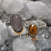 Size 6, Moon&Star sets, Pink Chalcedony and Confetti Sunstone, Sterling and Fine Silver