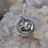 Pendant, Dreaming Cat, Silver & Brass