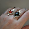 Size 7, Moon&Star set, HALLOWEN EDITION, Serpent Tourmaline and Pumpkin Garnet, Sterling and Fine Silver and Brass