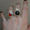 Size 7, Moon&Star set, HALLOWEN EDITION, Serpent Tourmaline and Pumpkin Garnet, Sterling and Fine Silver and Brass