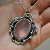 Spring Wreath necklace, Richly colored Rose Quartz, Sterling and Fine Silver and Brass